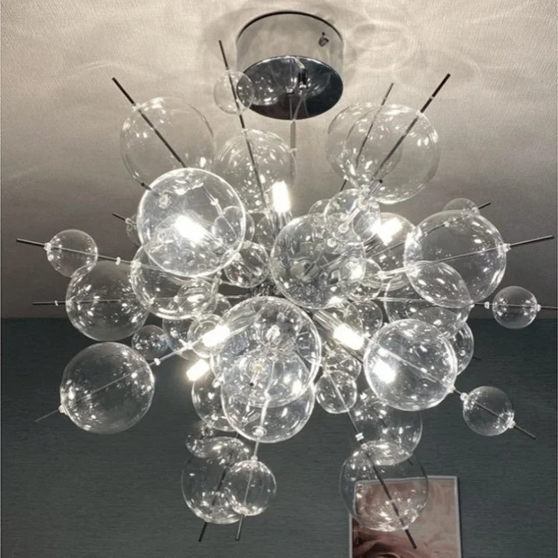 Nordic Designer Chrome Gold Metal LED Pendant Light Modern Artistic Glass Ball Chandeliers for Restaurant Home Decor