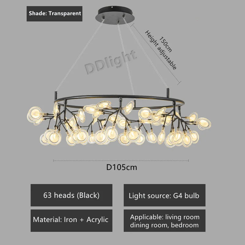 2025 New Nordic Romantic Hanging Living Room Chandelier Lights Modern Firefly Decor Pendant Lamp Round Chandelier Lustre Fixture