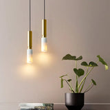 Modern Long Tube Stone Pendant Light - Natural Yellow Travertine Chandelier