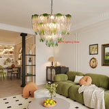 French Luxury Gradient Green Glass Living Room Chandelier Designer Bedroom Restaurant Hotel Highend Pendant Lamp Art Decor Light