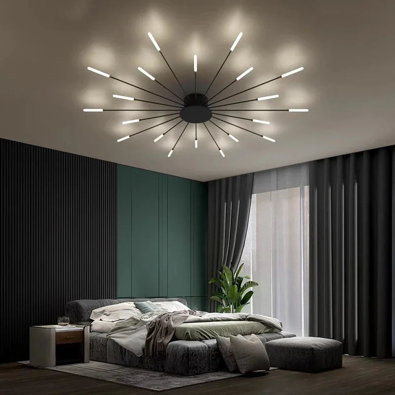 Modern Firework Led Chandeliers Lighting Lamp Home Decor Living Room Ceiling Lights Luminaria Bedroom Black Gold Spiral Lamparas