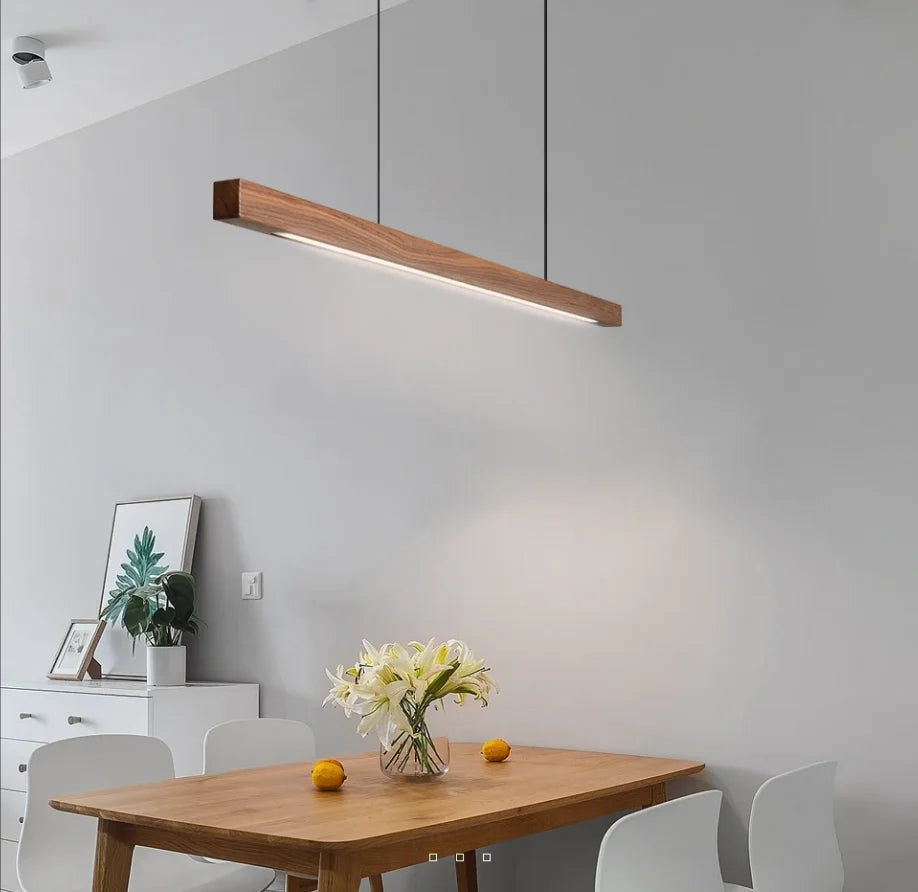 Wooden Pendant Lights Hanging Lamp Modern Table LED Long Linear Light Kitchen Island Lighting for Dining Living Room Office