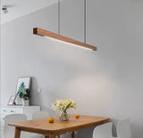 Wooden Pendant Lights Hanging Lamp Modern Table LED Long Linear Light Kitchen Island Lighting for Dining Living Room Office