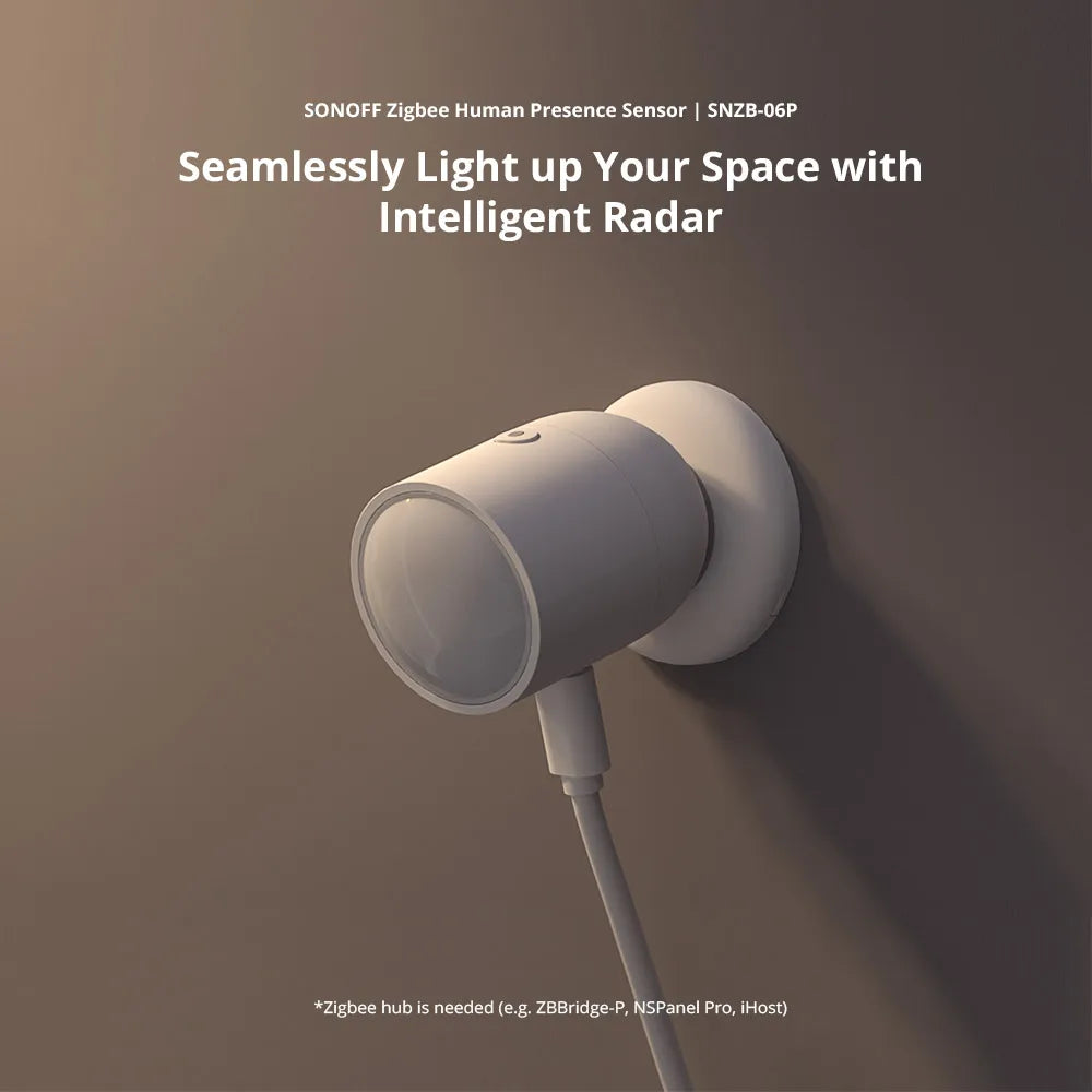 Human Presence Sensor SNZB-06P Microwave Radar Presence Detection Light Sensing Works with Alexa for Smart Home