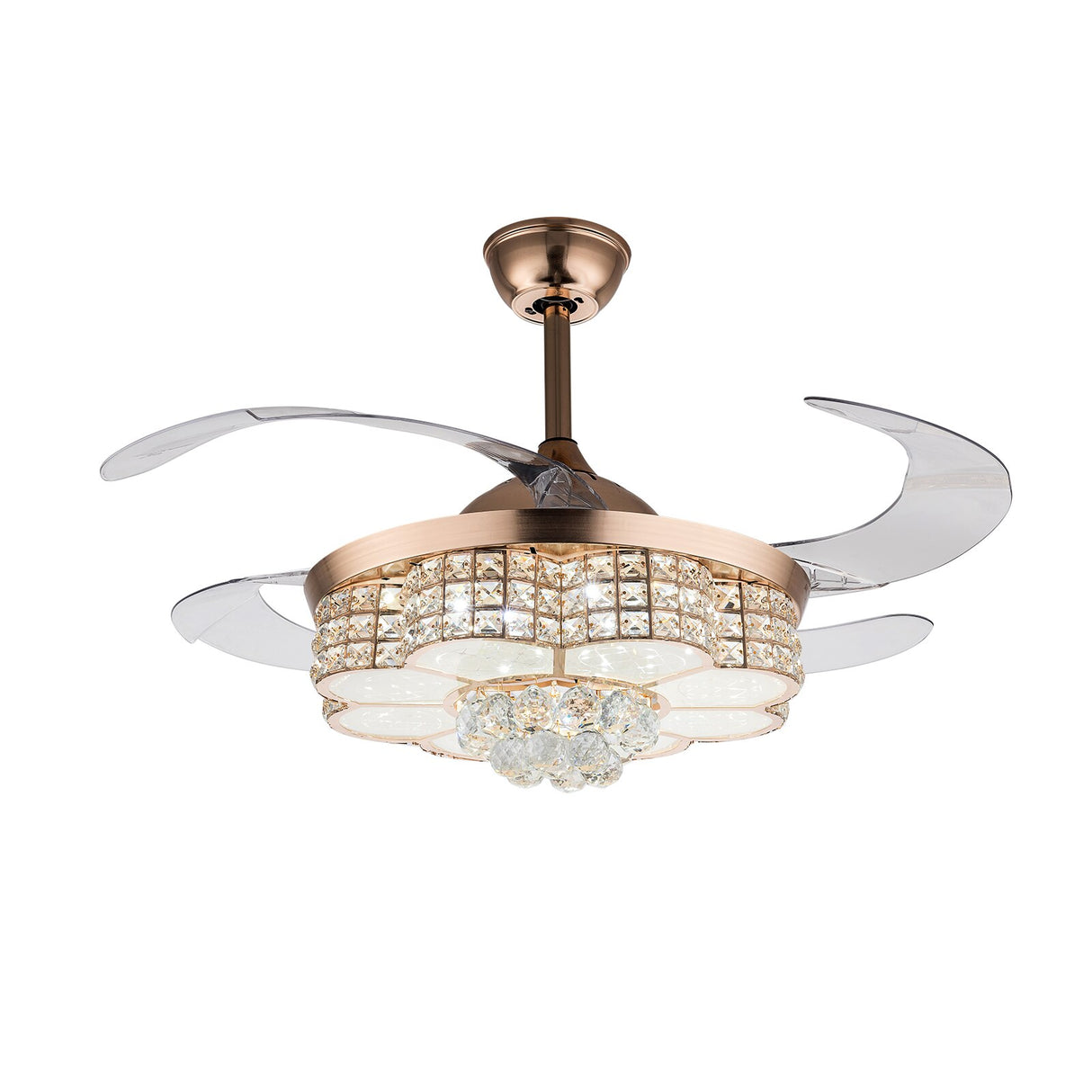 Crystal Ceiling Fan with Lights and Remote Chandelier 42 Inch Fan Noise Free Indoor Fan for Living Room