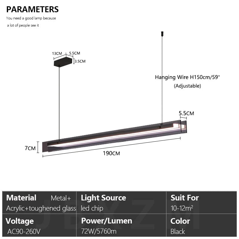 Linear Dining room chandelier kitchen island lighting dining table bar lamp led long strip modern lamp glass Pendant light black