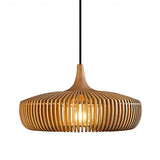 Rustic Wooden Round Pendant Light Chandelier - Modern Farmhouse Ceiling Hanging Lamp Fixture for Dining Table, Living Room & Restaurant Decor
