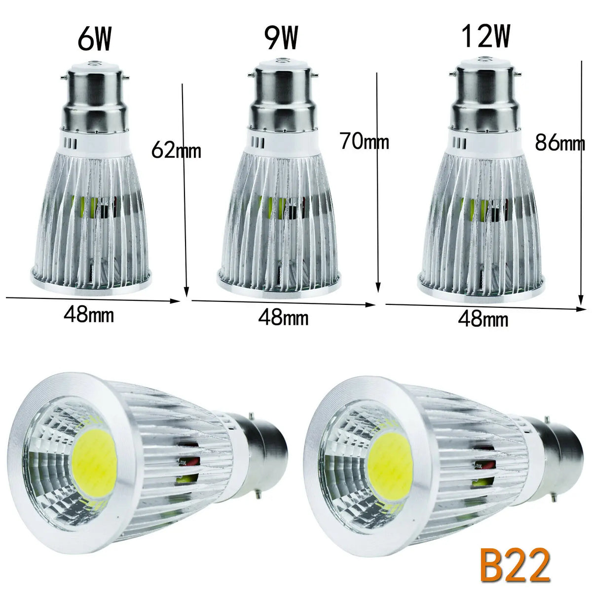 10-Pack Low Voltage Dimmable COB LED Spotlight Bulbs (DC 12V-24V | 6W/9W/12W) - GU10, MR16, E27 High-Power Bulbs in Warm & Cold White