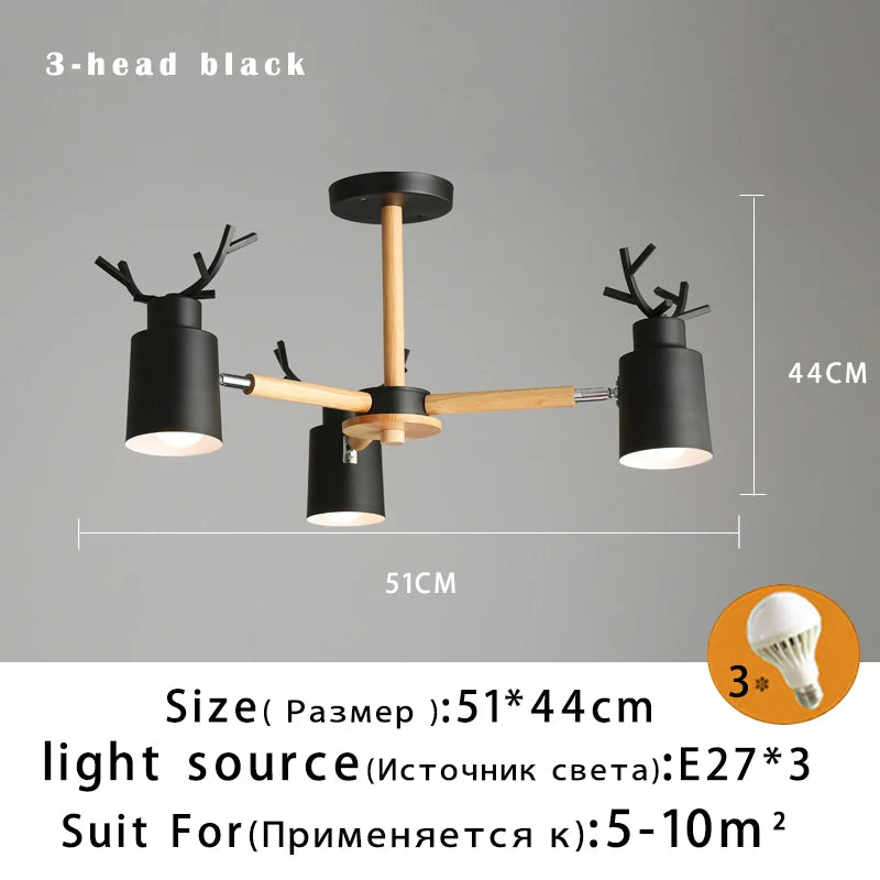 Log chandelier living room bedroom ceiling pendant light fixtures kitchen ceiling lighting deer design e27 light