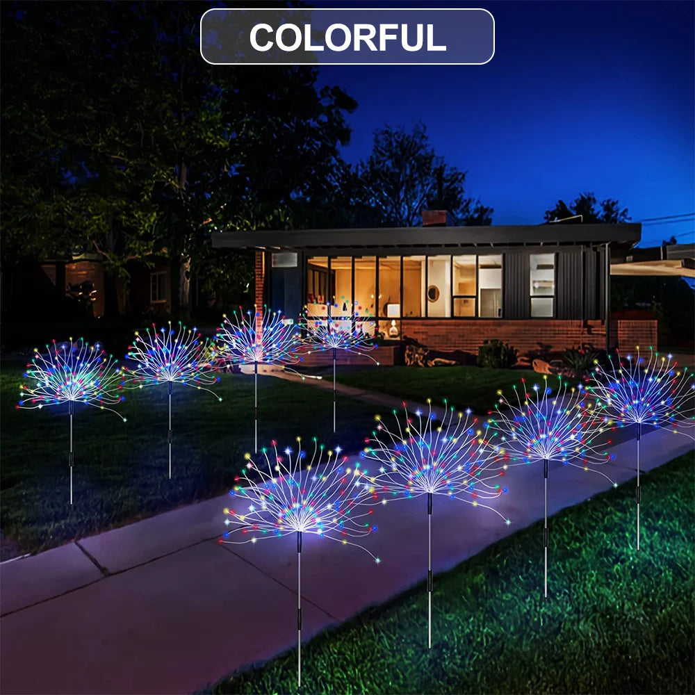 1 Pack Solar Firework Lawn Light Outdoor, IP65 Solar Garden Flower Fairy Lights For Patio Garden Christmas Lighting Decoration