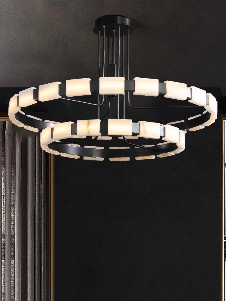 Modern Large Real Natural Marble Chandelier Black Led Home Decoration Villa Ceiling Marble Hanging Lamps Big 2024 Lustres