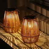 Outdoor Solar Boho Rattan Hanging Lantern Waterproof LED Wicker Lamp for Garden Patio Yard Summer Evening Balcony Wedding Decor