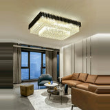 Modern round square layered crystal chandelier black gold luxury Led ceiling lamp living room main lamp villa foyer lighting