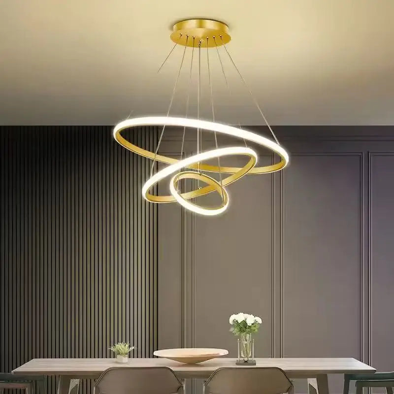 Nordic 3-Ring LED Chandelier - Modern Minimalist Pendant Lamp for Living Room