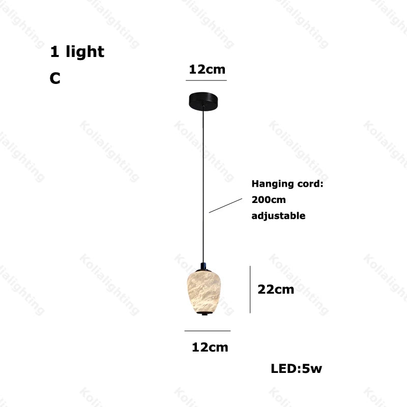Marble Life Black Gold Hardware LED Dimmable Chandelier Lighting Alabaster Suspension Luminaire Lampen For Dinning Room