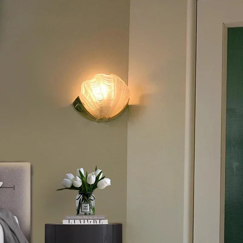 Shell Creative Glass Decoration French Retro Wall Light Luxury Living Room Bedroom Entrances Corridor Mirror Led Light