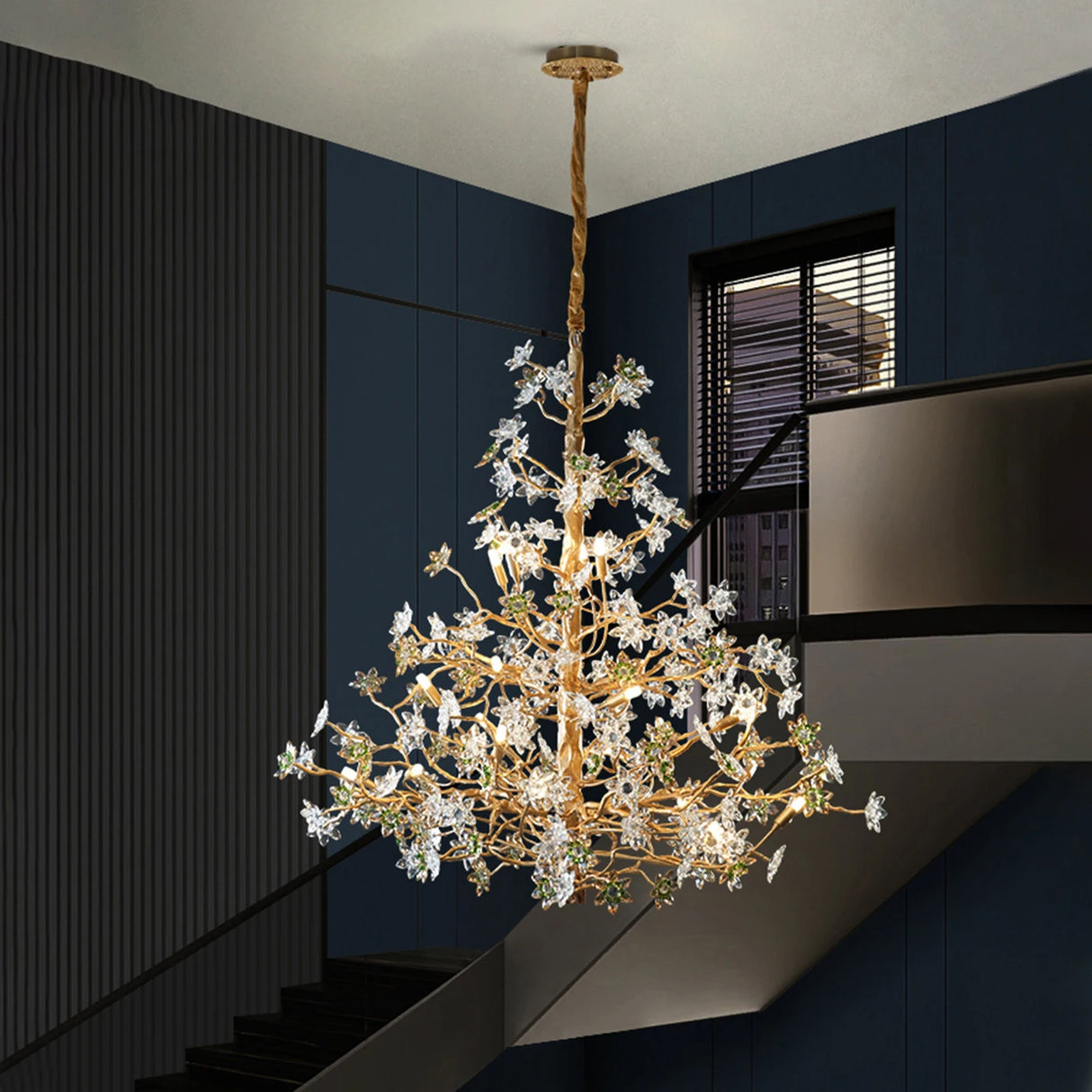 Solid Brass Branch Crystal Chandelier - Creative Tree Art Lighting For Living Room Dining Room & Bedroom