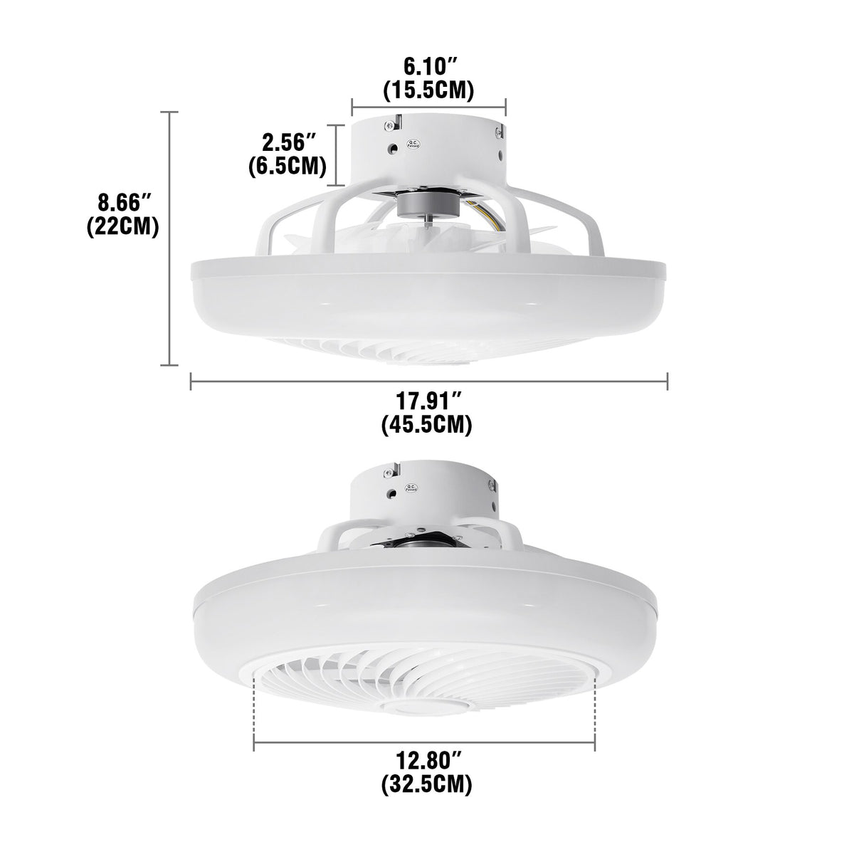 Ceiling Fan Light 18 inch With Remote Control For Bedroom Living Room 60W Switch Home Lamps Adjustable White/Warm/Cold