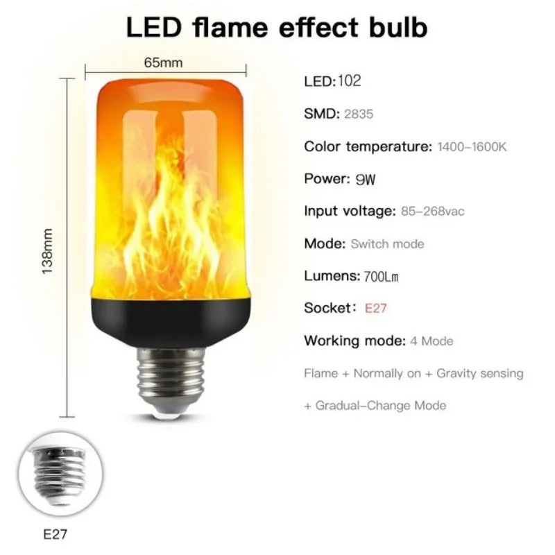 The latest E27 LED flame bulb Fire E14 Corn bulb Flicker LED light Dynamic flame effect 3W 5W 9W 85V-265V for home lighting
