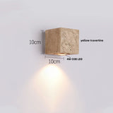 IWHD Home Decor LED Wall Light Fixture Coffee Corridor Living Room Nordic Modern Column Yellow Travertine Stone Wall Lamp Sconce