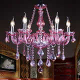 French Princess Room Crystal Pink Chandelier Villa Hotel Dining Table Candlelight Glass Decoration Rose Red LED Pendent Lamp