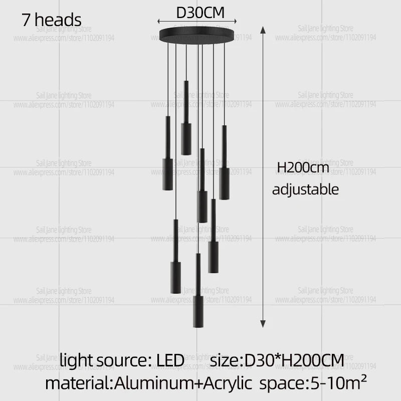 Cylindrical Pendant Light Long Line Attic Chandelier - Modern LED Villa Spotlight