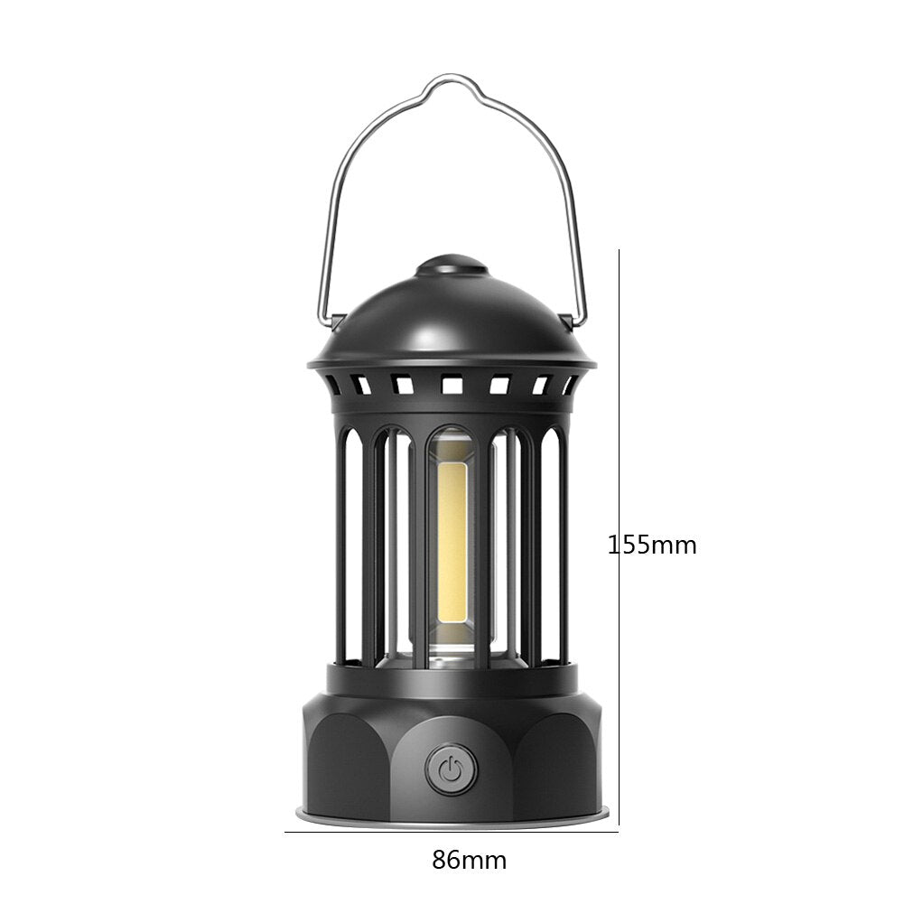Portable Retro Camping Lantern Emergency COB Camping Light Waterproof Lightweight Tent Lamp with Hook for Outdoor Hiking BBQ