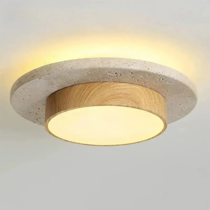 Wabi-Sabi Stone Ceiling Lamp - D22cm Walnut Wood LED Light for Corridors