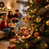 Acrylic Light-Up Christmas Ball Ornament Penguin Snowman Christmas Bauble Ornament Animal Pattern Transparent