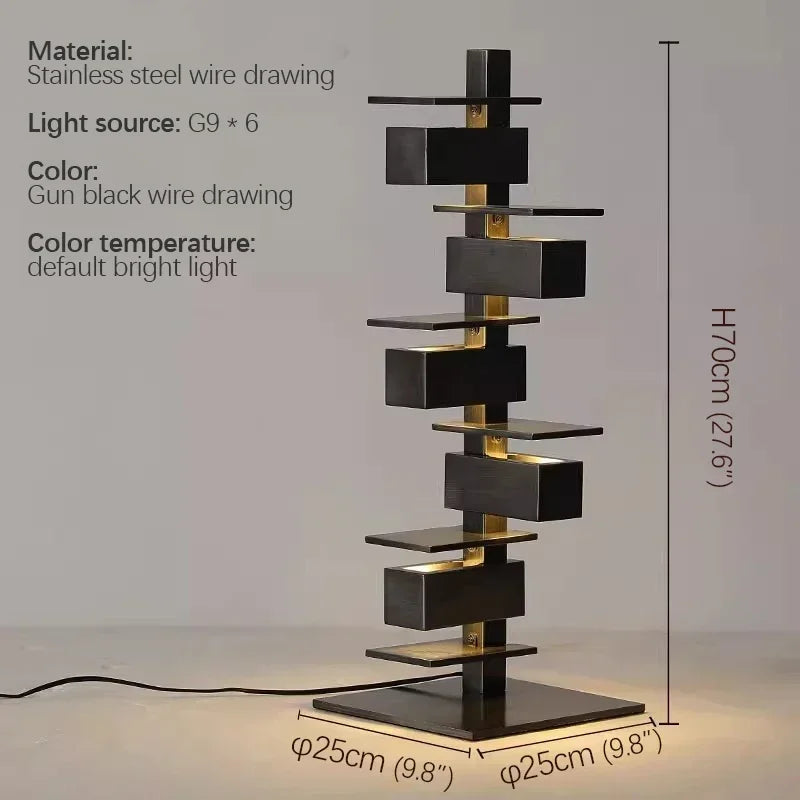 Taliesin Architectural Wooden LED Floor Lamp - Nordic Designer Stacked Column Standing Light Fixture for Living Room, Bedroom, Hotels & Villa Decor