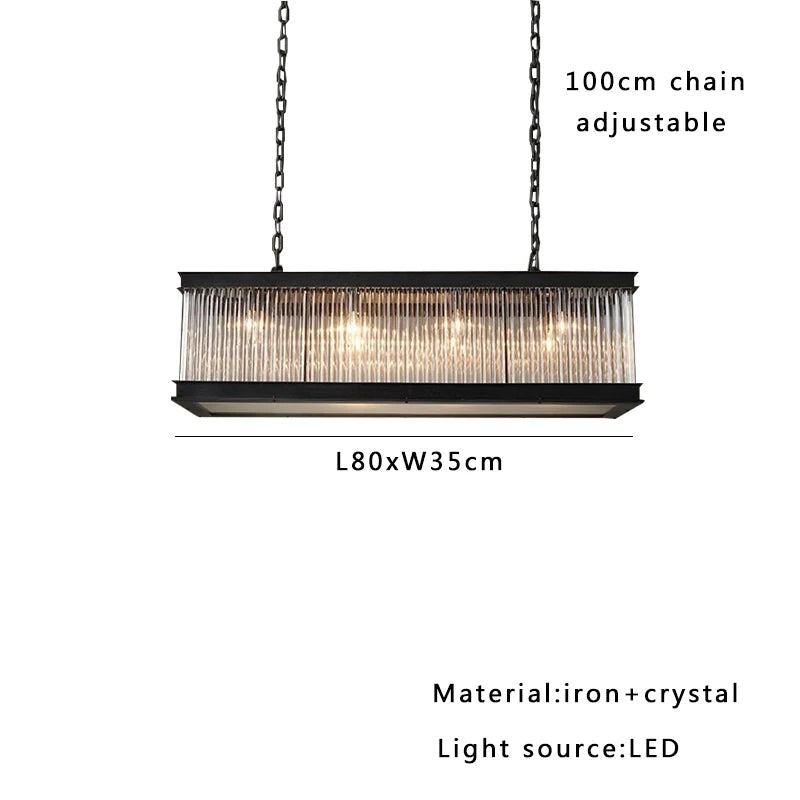 Home-appliance Classic Black Crystal Glass Bar Chandeliers Luxury Rectangle Hanging Lamp for Dining Room Decoration 2025 Lights