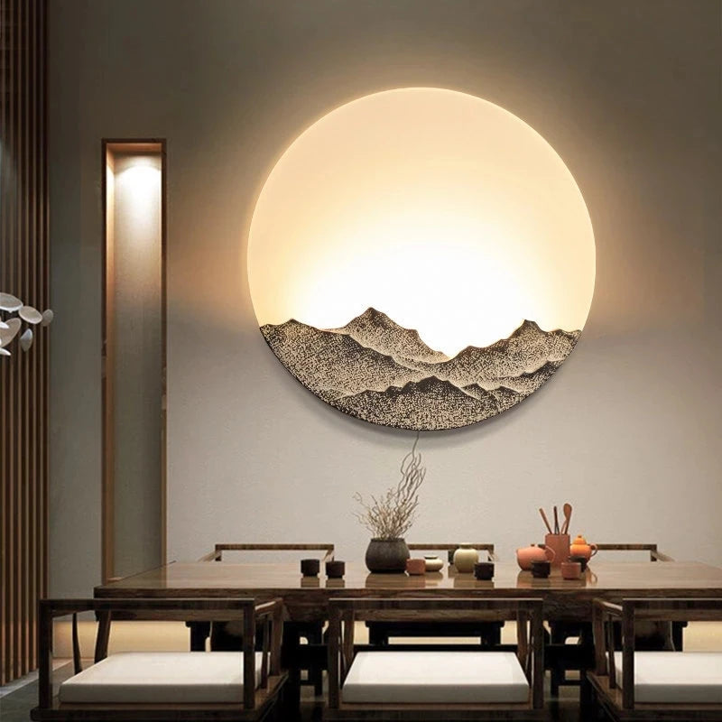 Chinese bedroom bedside aisle stairwell wall lamps Round hotel room background wall tea room simple decors LED Wall light