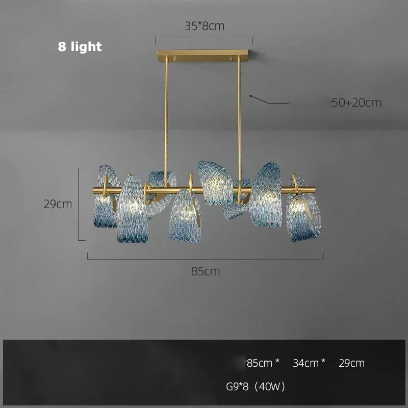 Modern Blue Glass LED Pendant Light Designer for Living Room Bedroom Dining Table Indoor Lighting Fixtures with Glossy Finish