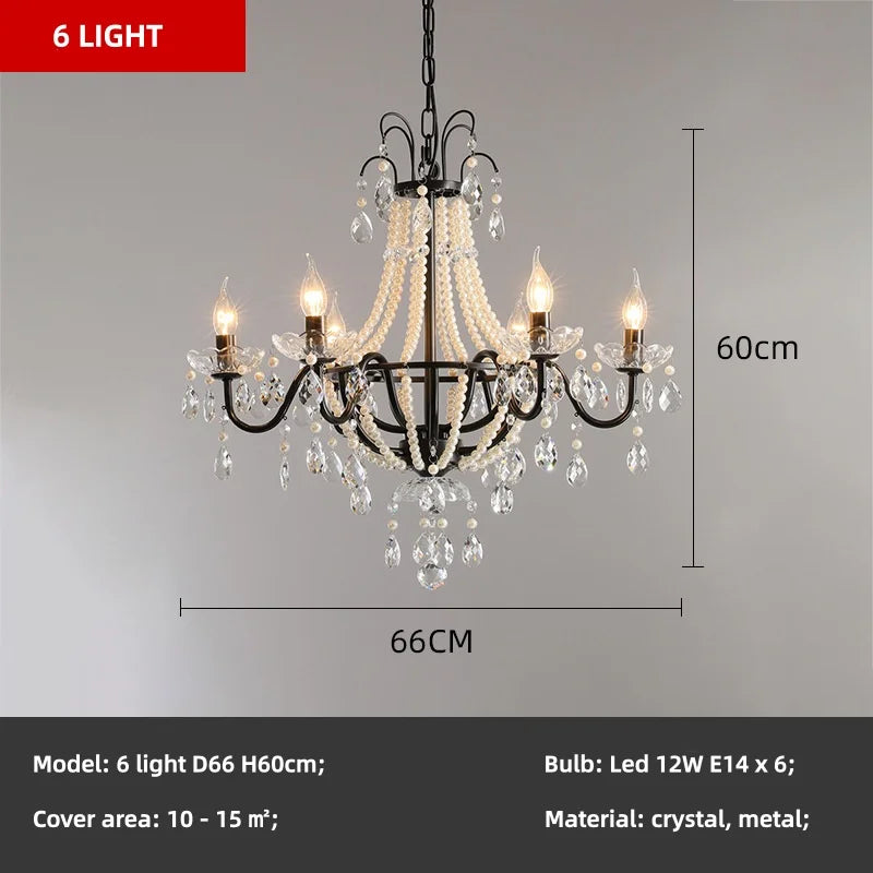 French Candle E14 Led Chandelier Villa Stairs Pearl Crystal Led Pendant Lights Hotel Art Decor Suspend Light Led Luminarias