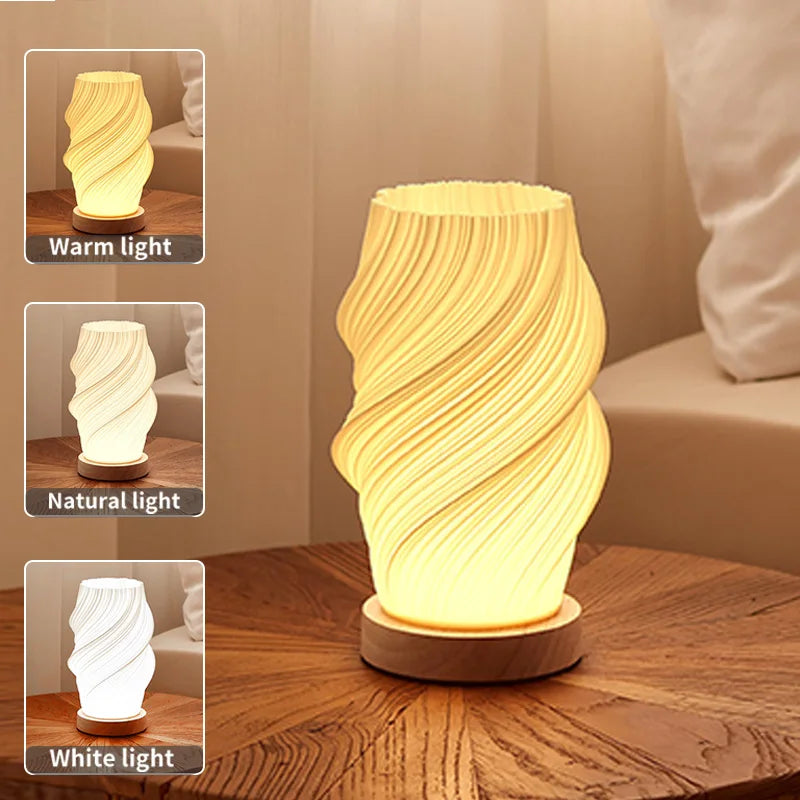 3D Pleated LED Bedside Lamp - 3-Level Dimmable Nordic Table Light