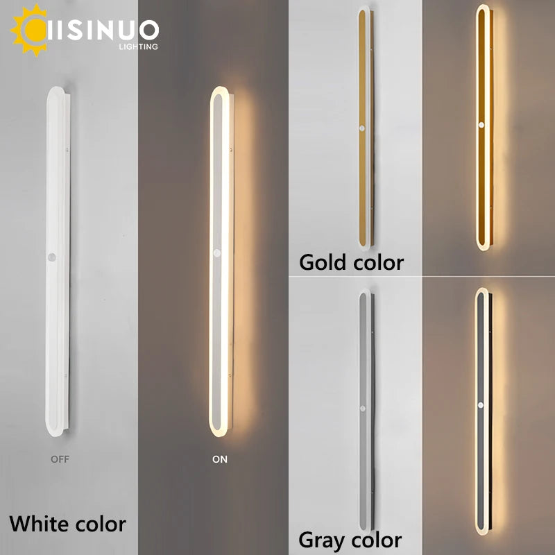 Outdoor Motion Sensor LED Long Wall Light (IP65 Waterproof, 90V-240V) - Modern Black Exterior Porch & Sconce Lamp Fixture for Villa, Garage & Garden