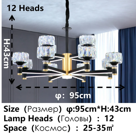 Modern Crystal Glass Ceiling Chandelier LED Pendant Lights Home Decorative for Living Room Bedroom Kitchen Dining Room Indoor