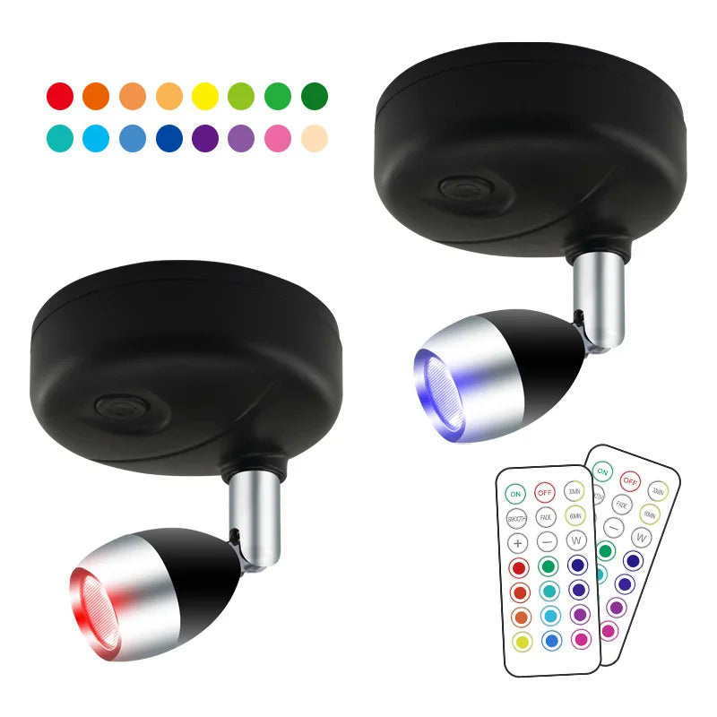  LED Cabinet Lights RGB 13 Colors Wireless Spotlights Remote Dimmable Wall Lamp For Room Art Showroom Hallway Lighting