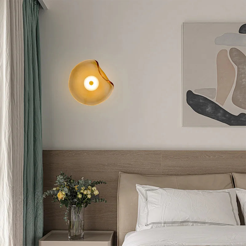 Art Deco Amber Gray Glass LED Wall Light 3000K Sconce For Bedroom Stairs Aisle Foyer