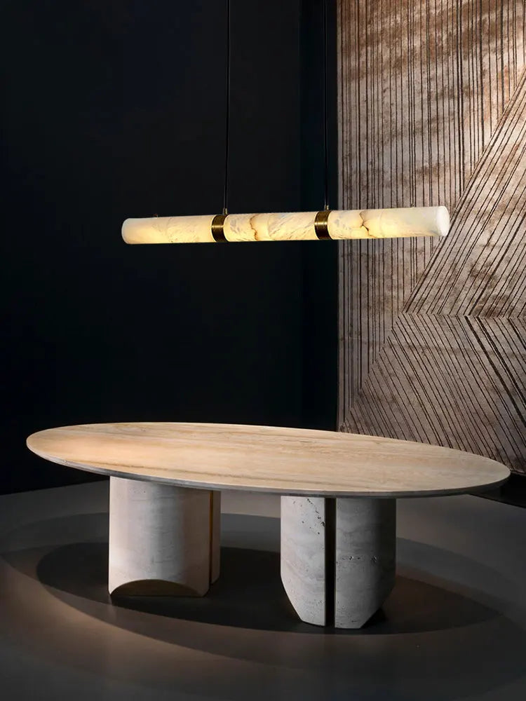 Elevate Your Dinning Room With Our Marble Cylinder Led Pendant Light Dimming Function White Linear Alabaster Gold Silver