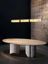 Elevate Your Dinning Room With Our Marble Cylinder Led Pendant Light Dimming Function White Linear Alabaster Gold Silver