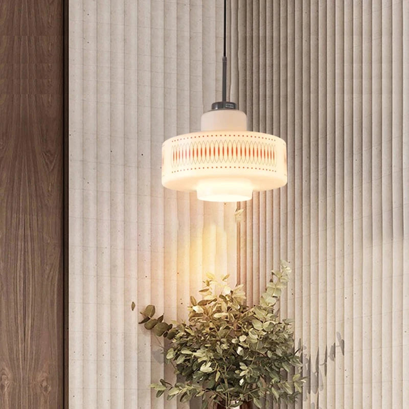 Nordic White Glass Globe Pendant Light with Red Flex Cord - E27 Modern Art Deco Ceiling Hanging Lamp Fixture for Restaurant, Bar & Bedroom