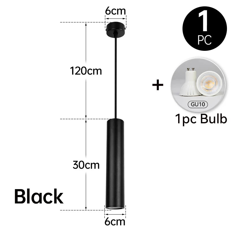 110V 220V Led Pendant Lights Replaceable GU10 Bulb Ceiling Chandelier for Kitchen Living Room Cylinder Hanging Lamp Decoration