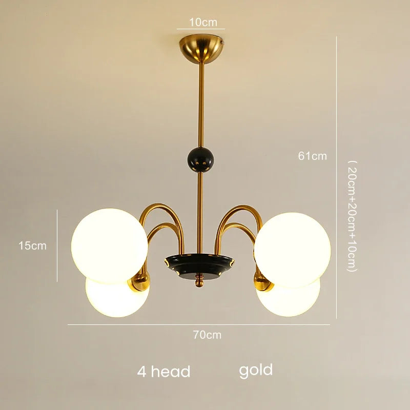 Mid-Century Retro Chandelier French Glass Ball Pengdant Lamp Bauhaus Gold/Chrome Luxury Living Room Bedroom Study Light
