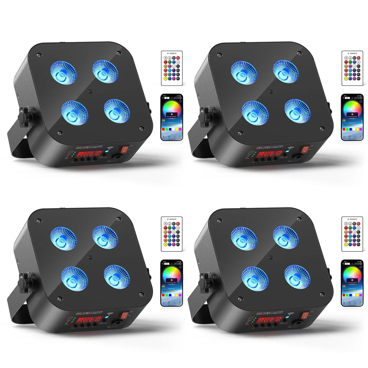 4-Pack/8-Pack 4x18W 6-in-1 RGBWA+UV Wireless Battery LED Par Light - App & DMX Controlled Stage Uplight for DJ, Party & Events