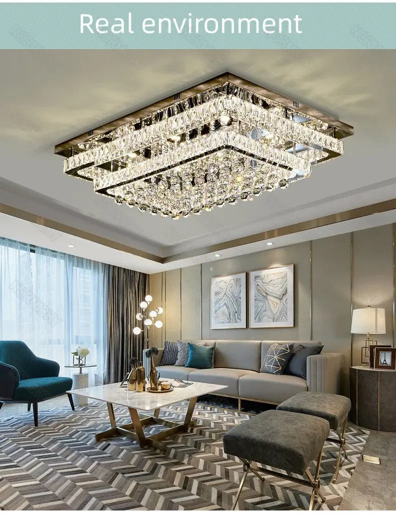 Modern Luxury Crystal LED Chandelier For Living Room Bedroom Dining Room Kitchen Ceiling Lamp Silver Chrome Remote Control Light