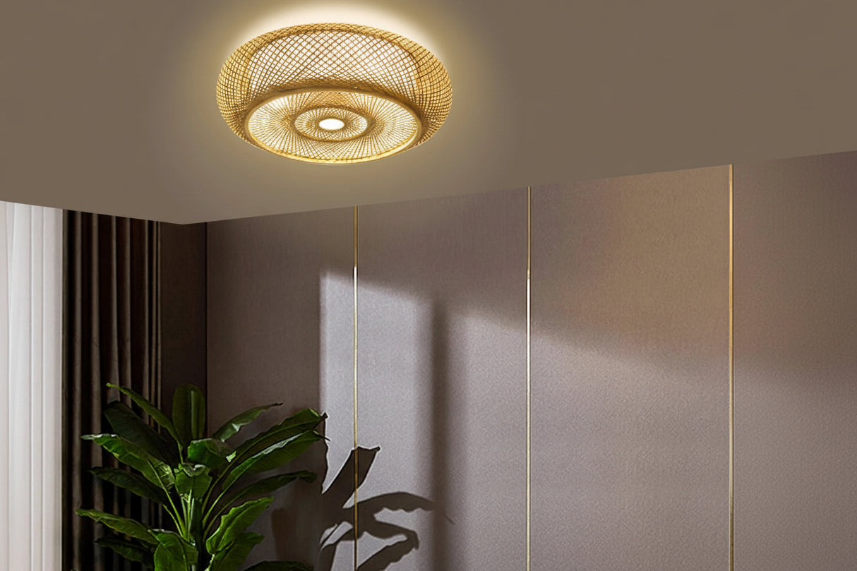 20" Bamboo Shade Ceiling Light - Modern Boho Flush Mount Pendant Lamp