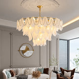 Luxury Glass Chandelier with Pearl Accents - Modern Ceiling Pendant Light Fixture for Living Room, Dining Room & Bedroom