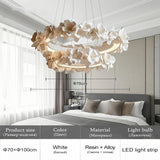 French Round Floral Pendant Lamp Cream Style Resin Hanging Light Parlor Bedroom Office LED Dining Room Double Layer Chandelier