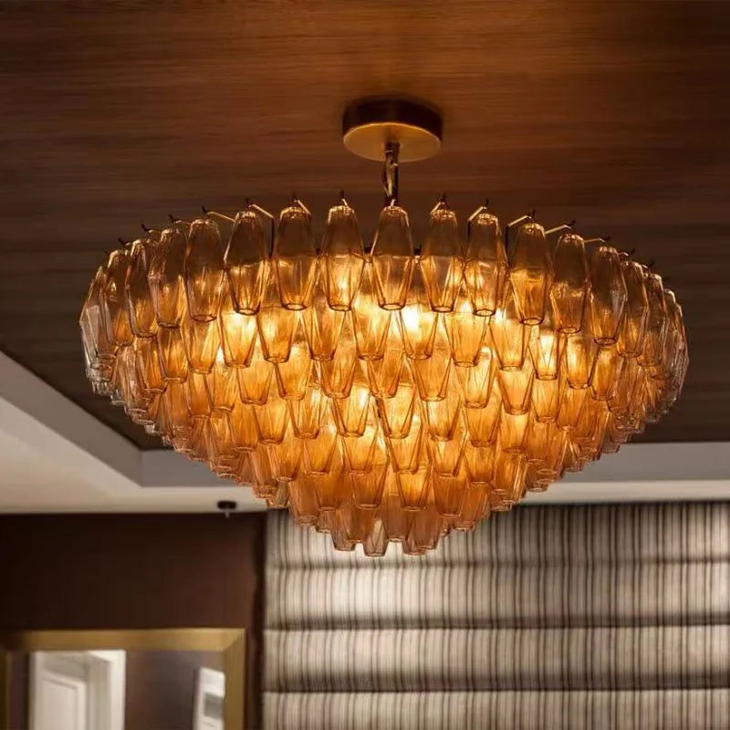 2025 Contemporary Glass Pendant Lamp Round Rectangle Chandelier Silver Black Finish Adjustable Ceiling Light Villa